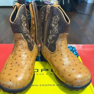 Roper Infant Boots Size 8 Tan Ostrich Print Ricochet Collection Floral Stitching